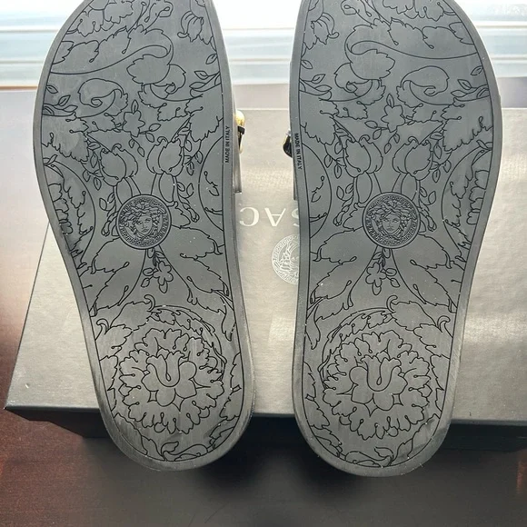 Versace Black and Gold Chain Slide Sandals - Picture 6 of 10